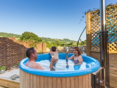 relax in the wood fired hot tub
